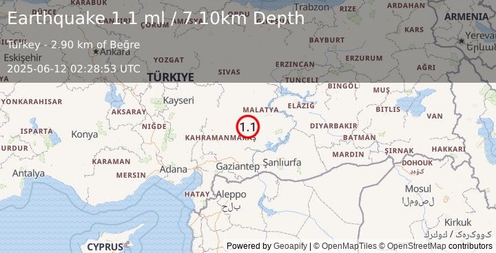 Earthquake CENTRAL TURKEY (1.1 ml) (2025-06-12 02:28:53 UTC)