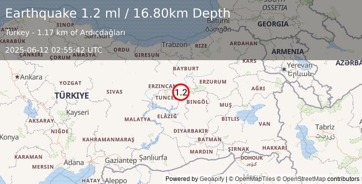 Earthquake EASTERN TURKEY (1.2 ml) (2025-06-12 02:55:42 UTC)