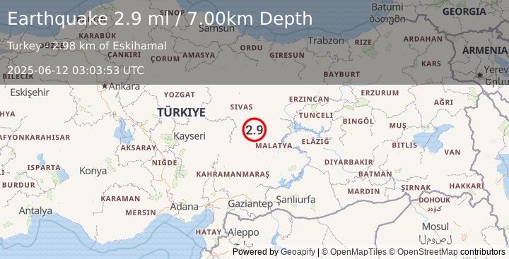 Earthquake CENTRAL TURKEY (2.9 ml) (2025-06-12 03:03:53 UTC)