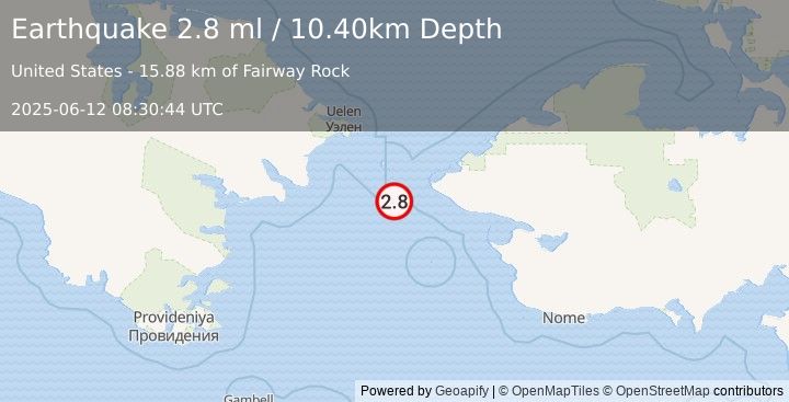 Earthquake BERING STRAIT (2.8 ml) (2025-06-12 08:30:44 UTC)