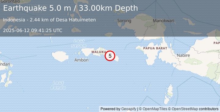 Earthquake SERAM, INDONESIA (4.9 mb) (2025-06-12 09:41:21 UTC)