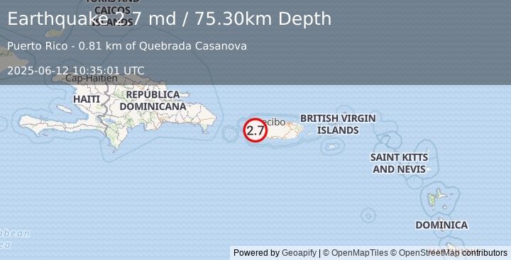 Earthquake PUERTO RICO (2.7 md) (2025-06-12 10:35:01 UTC)