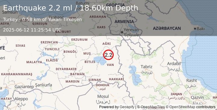 Earthquake EASTERN TURKEY (2.2 ml) (2025-06-12 11:25:56 UTC)