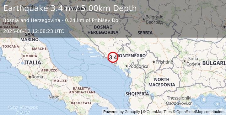 Earthquake BOSNIA AND HERZEGOVINA (3.3 m) (2025-06-12 12:08:24 UTC)