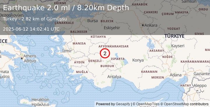 Earthquake WESTERN TURKEY (2.0 ml) (2025-06-12 14:02:41 UTC)