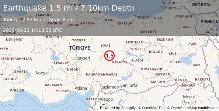 Earthquake CENTRAL TURKEY (1.5 ml) (2025-06-12 14:18:33 UTC)
