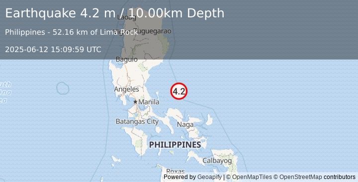 Earthquake PHILIPPINE ISLANDS REGION (4.2 m) (2025-06-12 15:09:59 UTC)