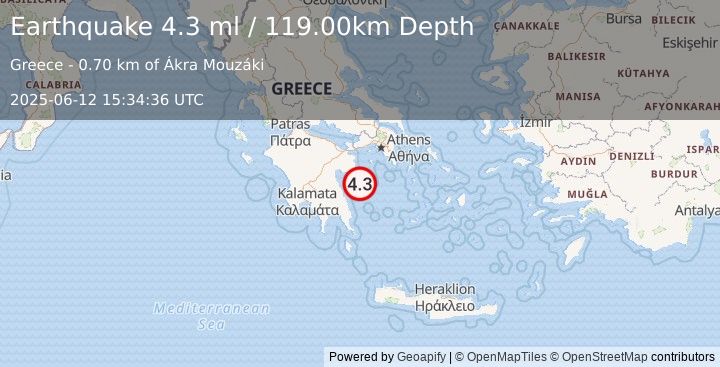 Earthquake DODECANESE ISLANDS, GREECE (2.2 ml) (2025-06-12 15:35:20 UTC)