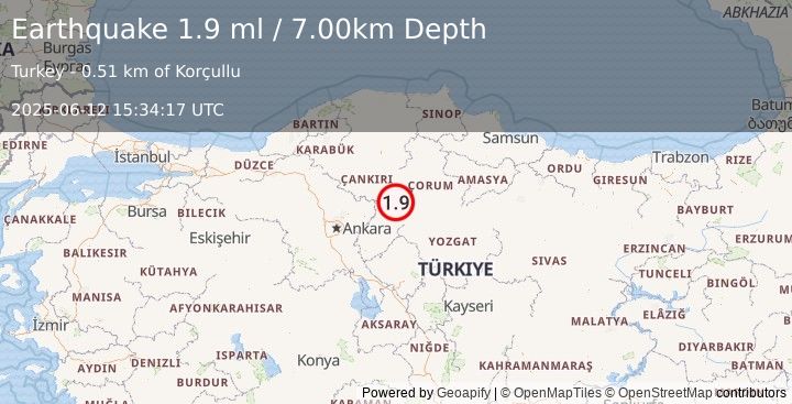 Earthquake CENTRAL TURKEY (1.9 ml) (2025-06-12 15:34:17 UTC)