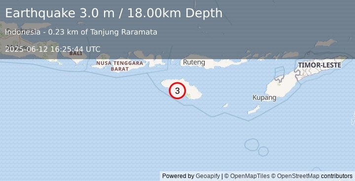 Earthquake SUMBA REGION, INDONESIA (3.0 m) (2025-06-12 16:25:44 UTC)
