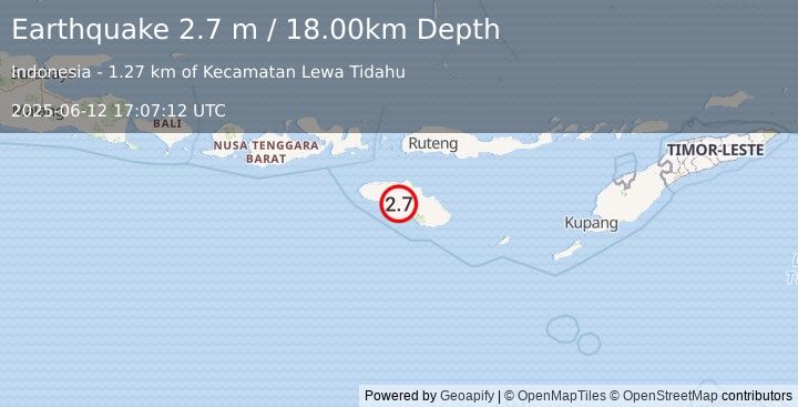 Earthquake SUMBA REGION, INDONESIA (2.7 m) (2025-06-12 17:07:12 UTC)