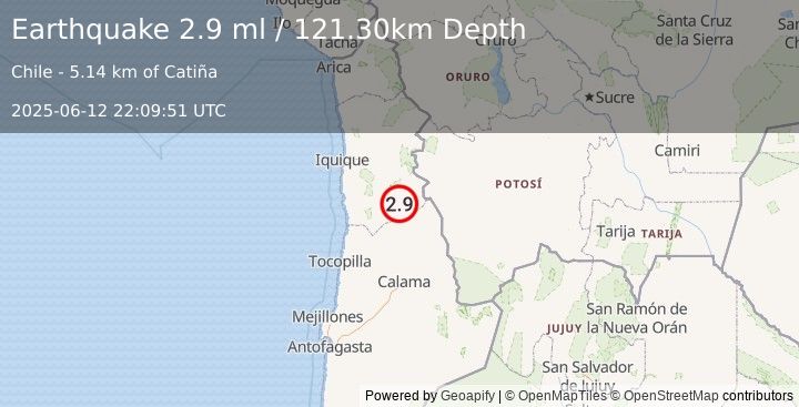 Earthquake TARAPACA, CHILE (2.9 ml) (2025-06-12 22:09:51 UTC)