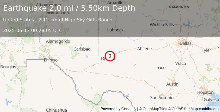 Earthquake WESTERN TEXAS (2.0 ml) (2025-06-13 00:28:05 UTC)