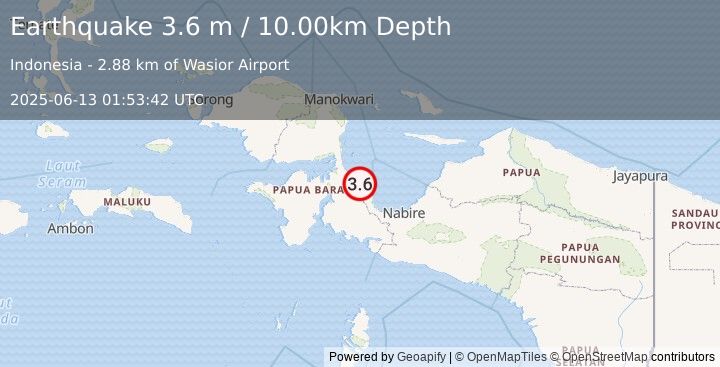 Earthquake NEAR N COAST OF PAPUA, INDONESIA (3.6 m) (2025-06-13 01:53:42 UTC)