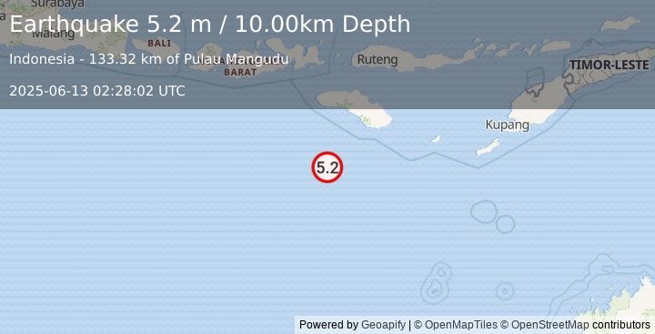 Earthquake SOUTH OF SUMBA, INDONESIA (5.2 m) (2025-06-13 02:28:01 UTC)