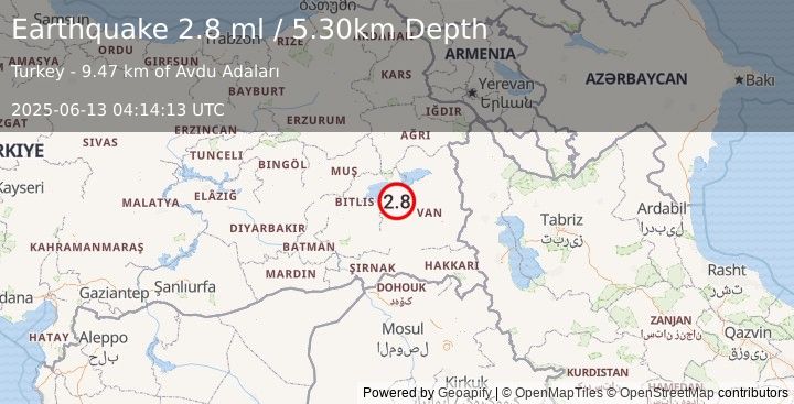 Earthquake EASTERN TURKEY (2.8 ml) (2025-06-13 04:14:13 UTC)