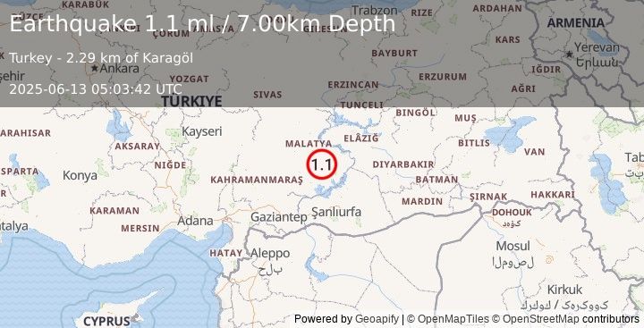 Earthquake EASTERN TURKEY (1.1 ml) (2025-06-13 05:03:42 UTC)