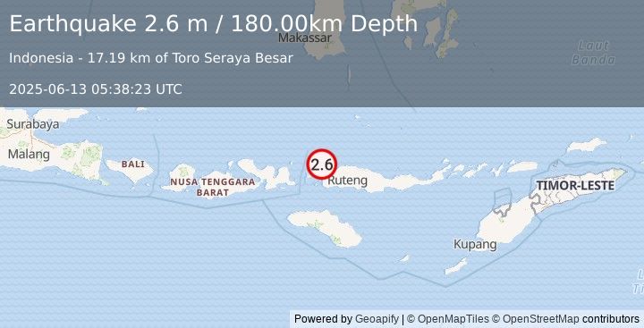 Earthquake FLORES REGION, INDONESIA (2.6 m) (2025-06-13 05:38:23 UTC)