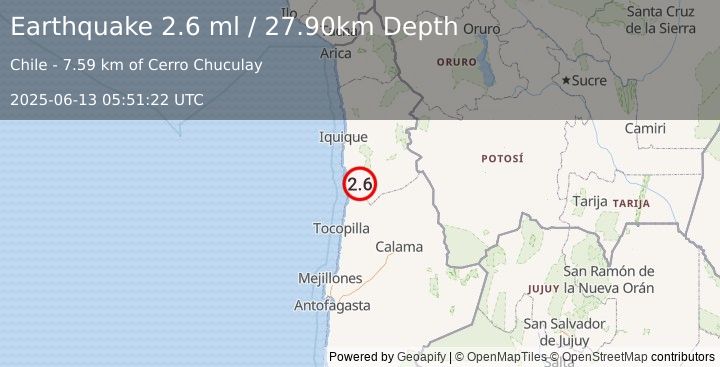 Earthquake TARAPACA, CHILE (2.6 ml) (2025-06-13 05:51:22 UTC)