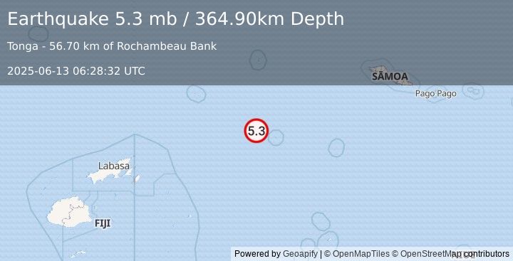 Earthquake FIJI REGION (5.3 mb) (2025-06-13 06:28:32 UTC)