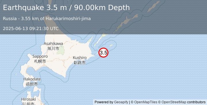 Earthquake KURIL ISLANDS (3.5 m) (2025-06-13 09:21:30 UTC)