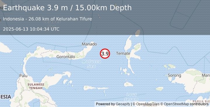 Earthquake MOLUCCA SEA (3.9 m) (2025-06-13 10:04:34 UTC)