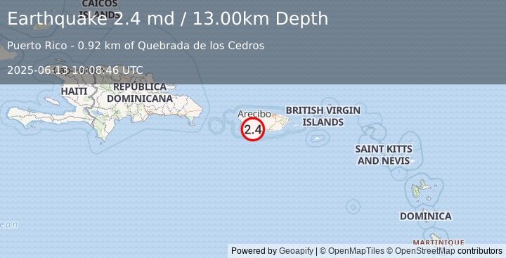 Earthquake PUERTO RICO (2.4 md) (2025-06-13 10:08:46 UTC)