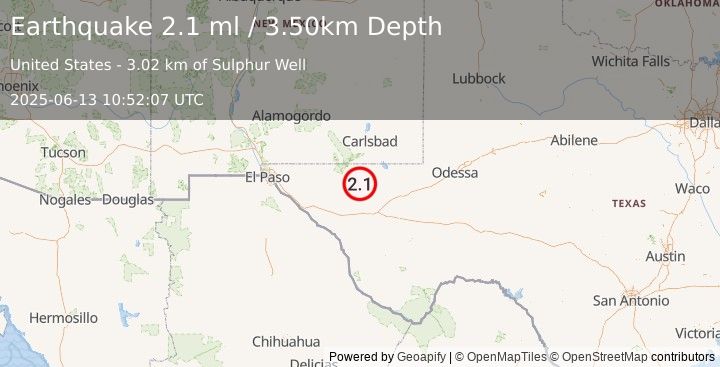 Earthquake WESTERN TEXAS (2.1 ml) (2025-06-13 10:52:07 UTC)