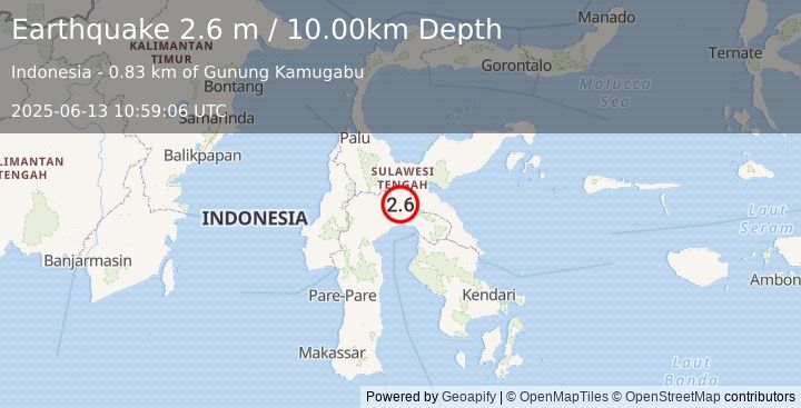 Earthquake SULAWESI, INDONESIA (2.6 m) (2025-06-13 10:59:06 UTC)