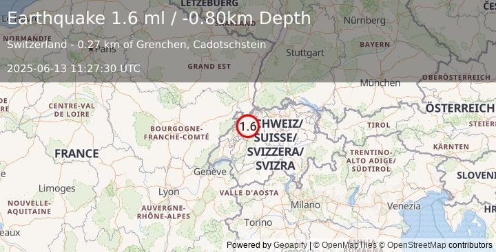Earthquake SWITZERLAND (1.6 ml) (2025-06-13 11:27:30 UTC)