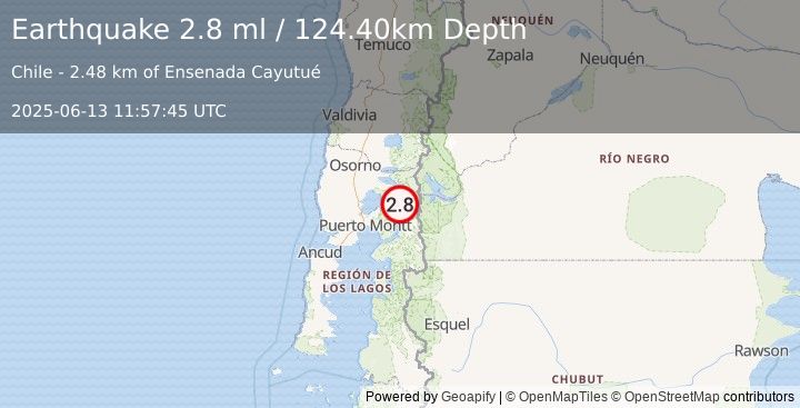 Earthquake LOS LAGOS, CHILE (2.8 ml) (2025-06-13 11:57:45 UTC)