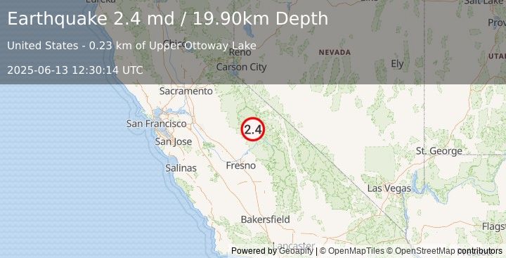 Earthquake CENTRAL CALIFORNIA (2.4 md) (2025-06-13 12:30:14 UTC)