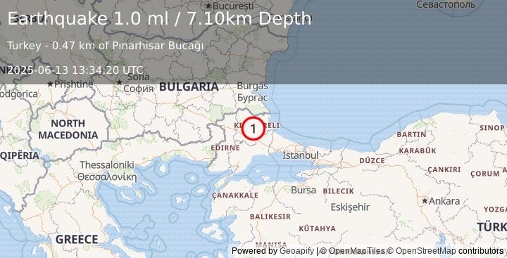 Earthquake WESTERN TURKEY (1.0 ml) (2025-06-13 13:34:20 UTC)