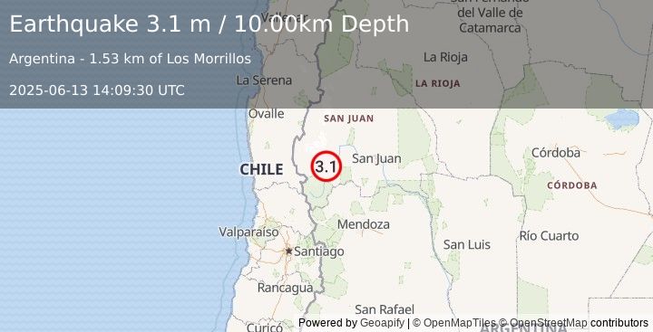 Earthquake SAN JUAN, ARGENTINA (3.1 m) (2025-06-13 14:09:30 UTC)