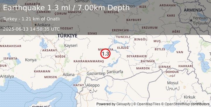 Earthquake EASTERN TURKEY (1.3 ml) (2025-06-13 14:58:35 UTC)