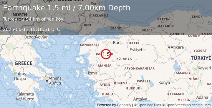 Earthquake WESTERN TURKEY (1.5 ml) (2025-06-13 15:18:51 UTC)