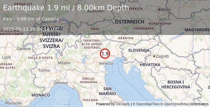 Earthquake NORTHERN ITALY (2.0 ml) (2025-06-13 16:04:13 UTC)