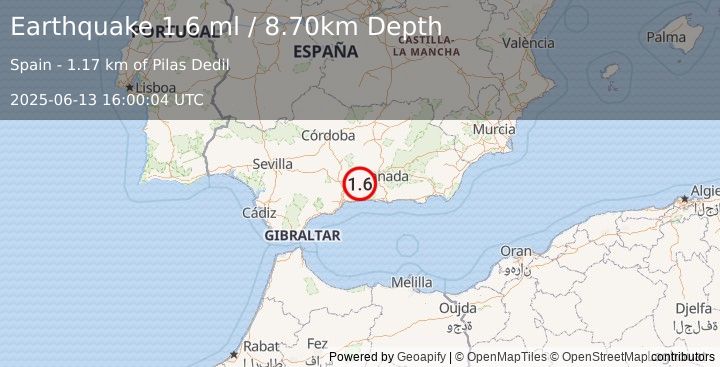 Earthquake SPAIN (1.6 ml) (2025-06-13 16:00:04 UTC)