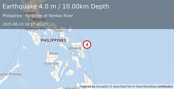 Earthquake SAMAR, PHILIPPINES (4.0 m) (2025-06-13 18:17:40 UTC)