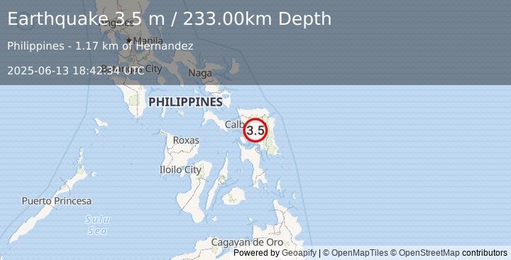 Earthquake LEYTE, PHILIPPINES (3.5 m) (2025-06-13 18:42:34 UTC)