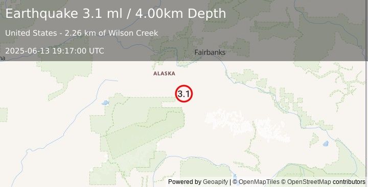 Earthquake CENTRAL ALASKA (3.1 ml) (2025-06-13 19:17:00 UTC)