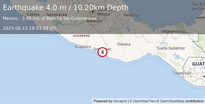 Earthquake GUERRERO, MEXICO (4.0 m) (2025-06-13 19:33:29 UTC)