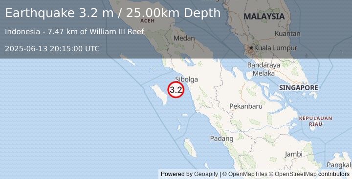 Earthquake NORTHERN SUMATRA, INDONESIA (3.2 m) (2025-06-13 20:15:00 UTC)