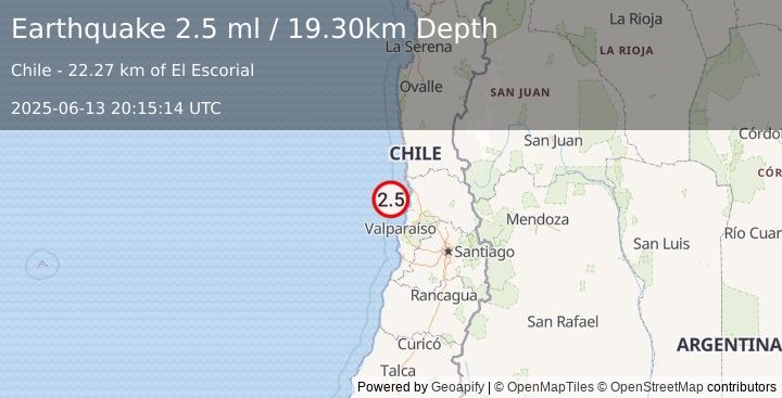 Earthquake OFFSHORE VALPARAISO, CHILE (2.5 ml) (2025-06-13 20:15:14 UTC)
