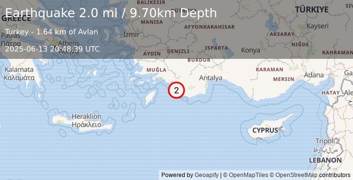 Earthquake WESTERN TURKEY (2.0 ml) (2025-06-13 20:48:39 UTC)