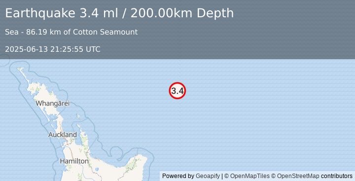 Earthquake OFF E. COAST OF N. ISLAND, N.Z. (3.4 ml) (2025-06-13 21:25:55 UTC)
