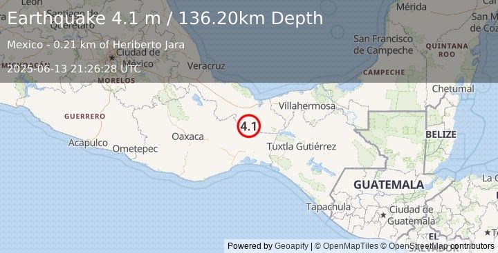 Earthquake VERACRUZ, MEXICO (4.1 m) (2025-06-13 21:26:28 UTC)