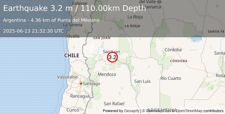 Earthquake SAN JUAN, ARGENTINA (3.2 m) (2025-06-13 21:32:30 UTC)