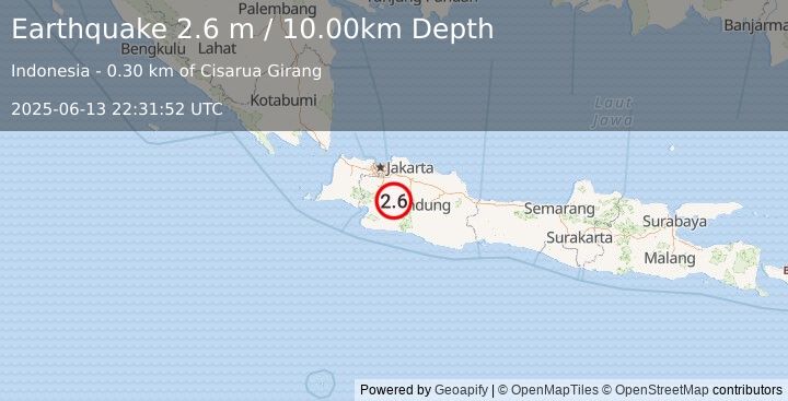 Earthquake JAVA, INDONESIA (2.6 m) (2025-06-13 22:31:52 UTC)