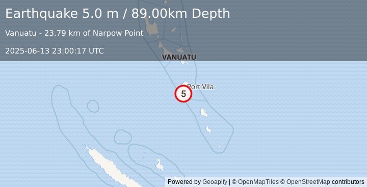 Earthquake VANUATU (5.0 mb) (2025-06-13 23:00:21 UTC)